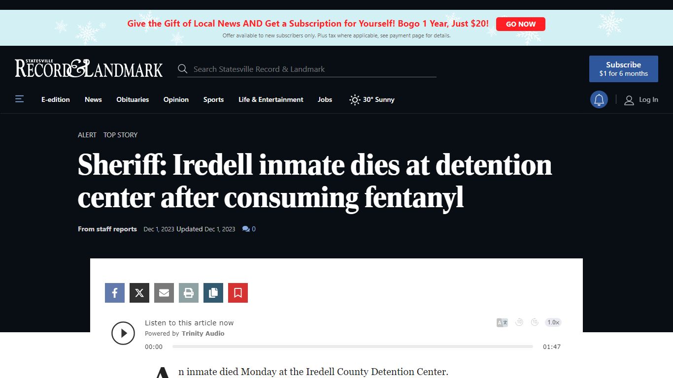 Inmate dies at Iredell Coujnty Detention Center